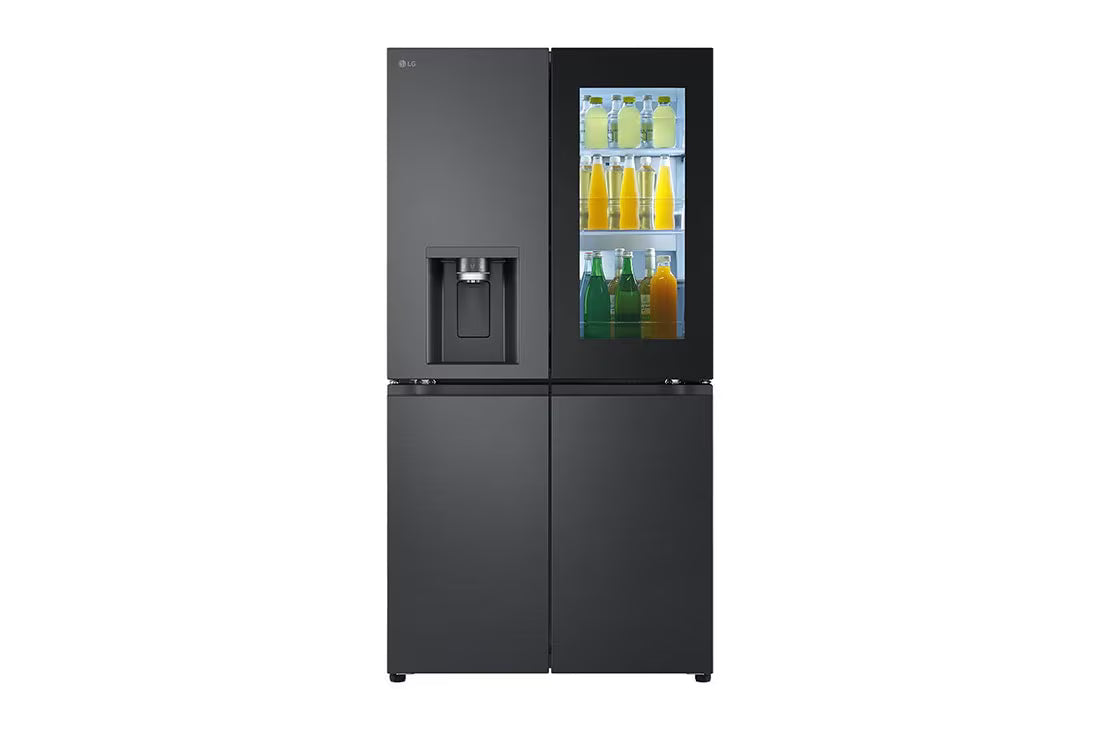 LG Black Glass InstaView, French Door Fridge, Essence Black Steel GC-X24FFCAB