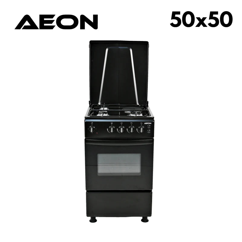AEON GAS COOKER/50x50/4 GAS/BLACK HOB/BLACK