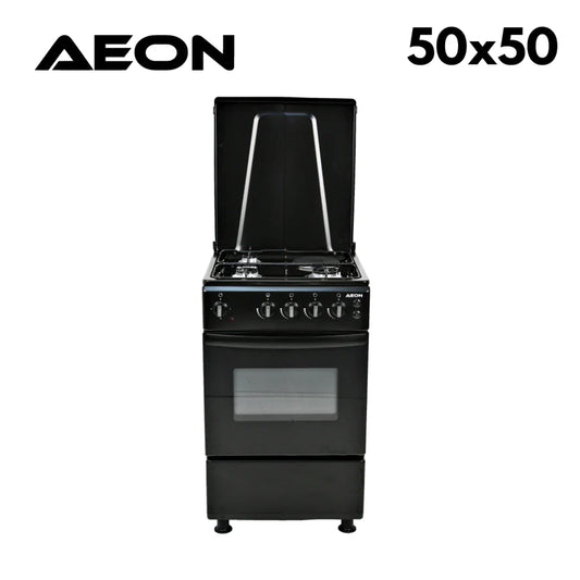 AEON GAS COOKER/50x50/4 GAS/BLACK HOB/BLACK