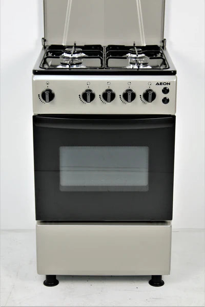 AEON GAS COOKER/50x50/4 GAS/BLACK HOB/SILVER