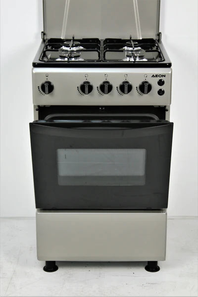 AEON GAS COOKER/50x50/4 GAS/BLACK HOB/SILVER