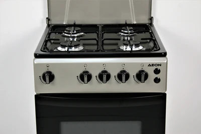 AEON GAS COOKER/50x50/4 GAS/BLACK HOB/SILVER